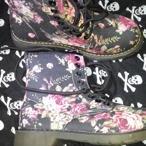 Fashion Binghui Lace Up Combat Boots Floral - Picture 3 of 8